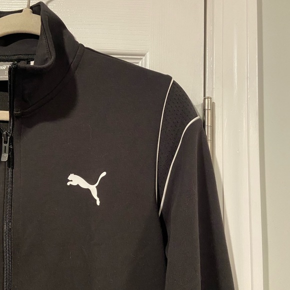 Puma Men’s Black Mock Neck Mesh Detail Full Zip Track Jacket White Logo Size S - Picture 7 of 10